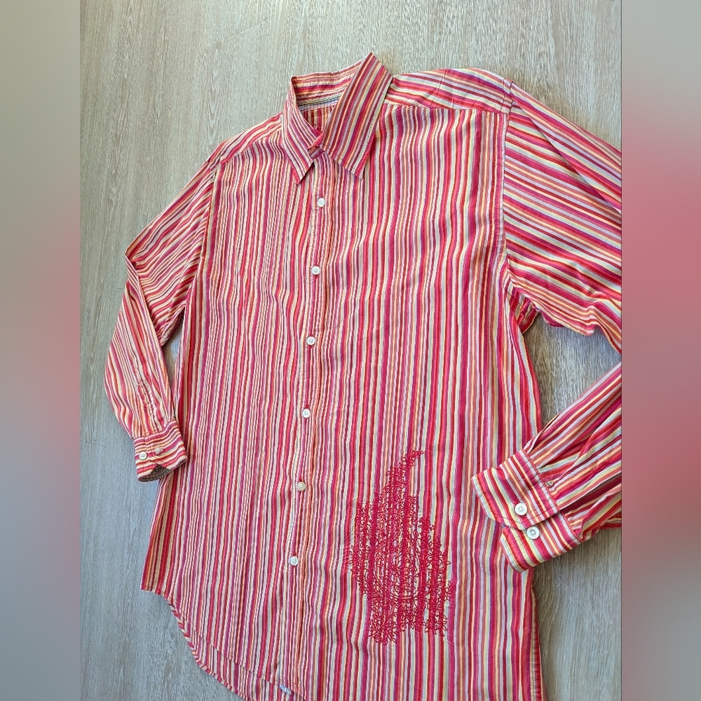 Robert Graham Shirt Men's XL Embroidered Striped - Picture 2 of 10